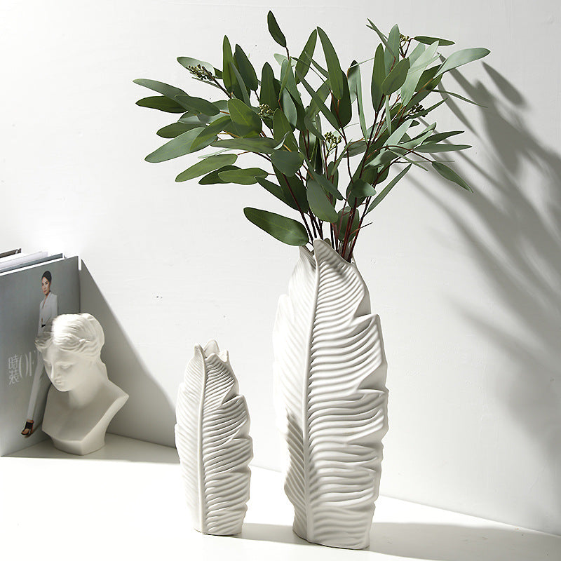 White maple leaf ceramic vase