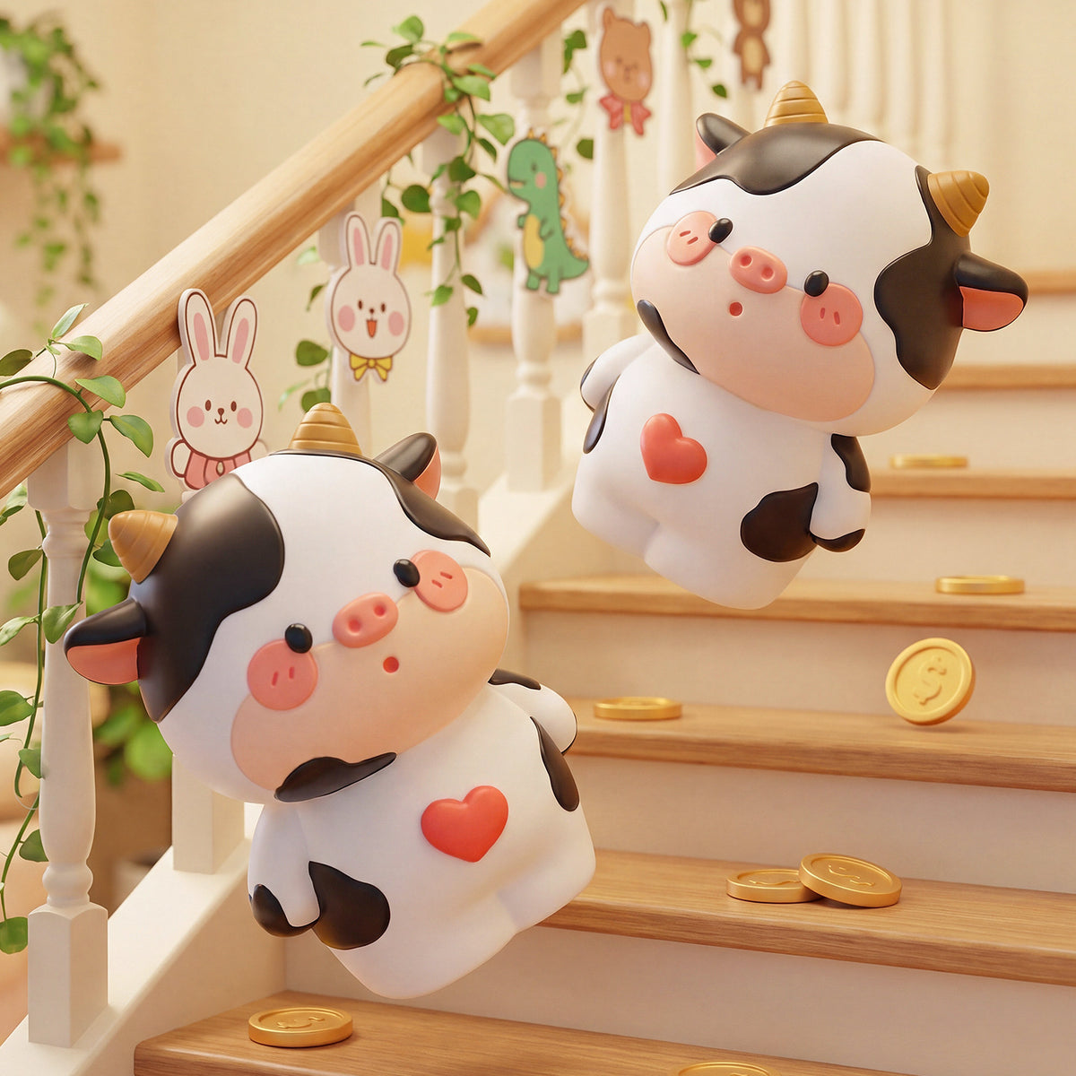 Cute Cow Vinyl Piggy Bank with Removable Coin Stopper