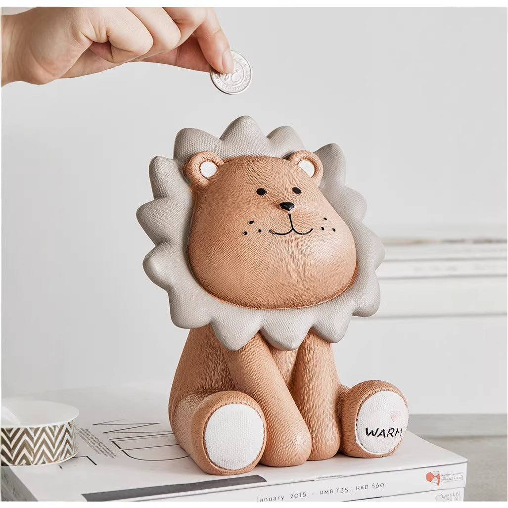 Nordic Lion Vinyl Piggy Bank in Brown or Gray - Large Gray