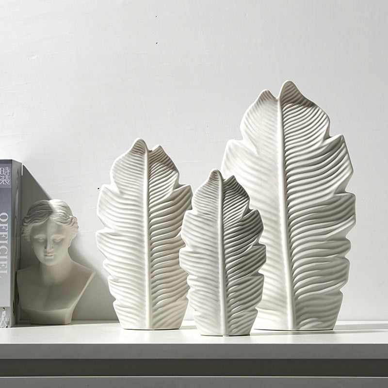 White maple leaf ceramic vase