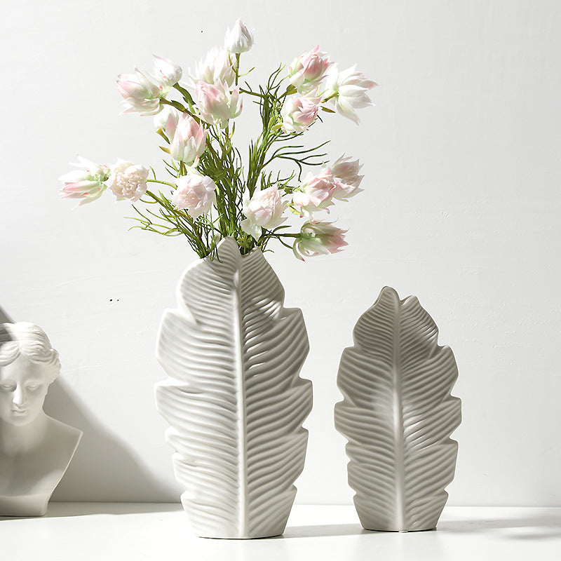 White maple leaf ceramic vase