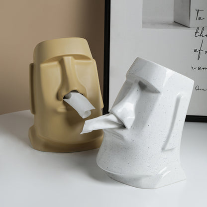 Sculptural face ceramic tissue box cover