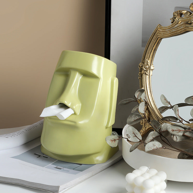 Sculptural face ceramic tissue box cover