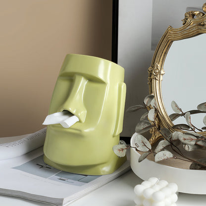 Sculptural face ceramic tissue box cover