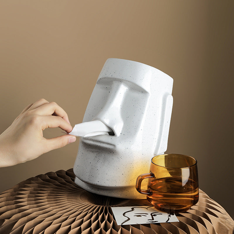 Sculptural face ceramic tissue box cover