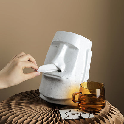 Sculptural face ceramic tissue box cover