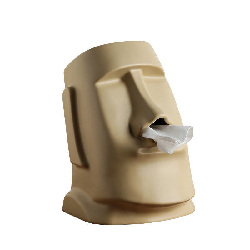 Sculptural face ceramic tissue box cover