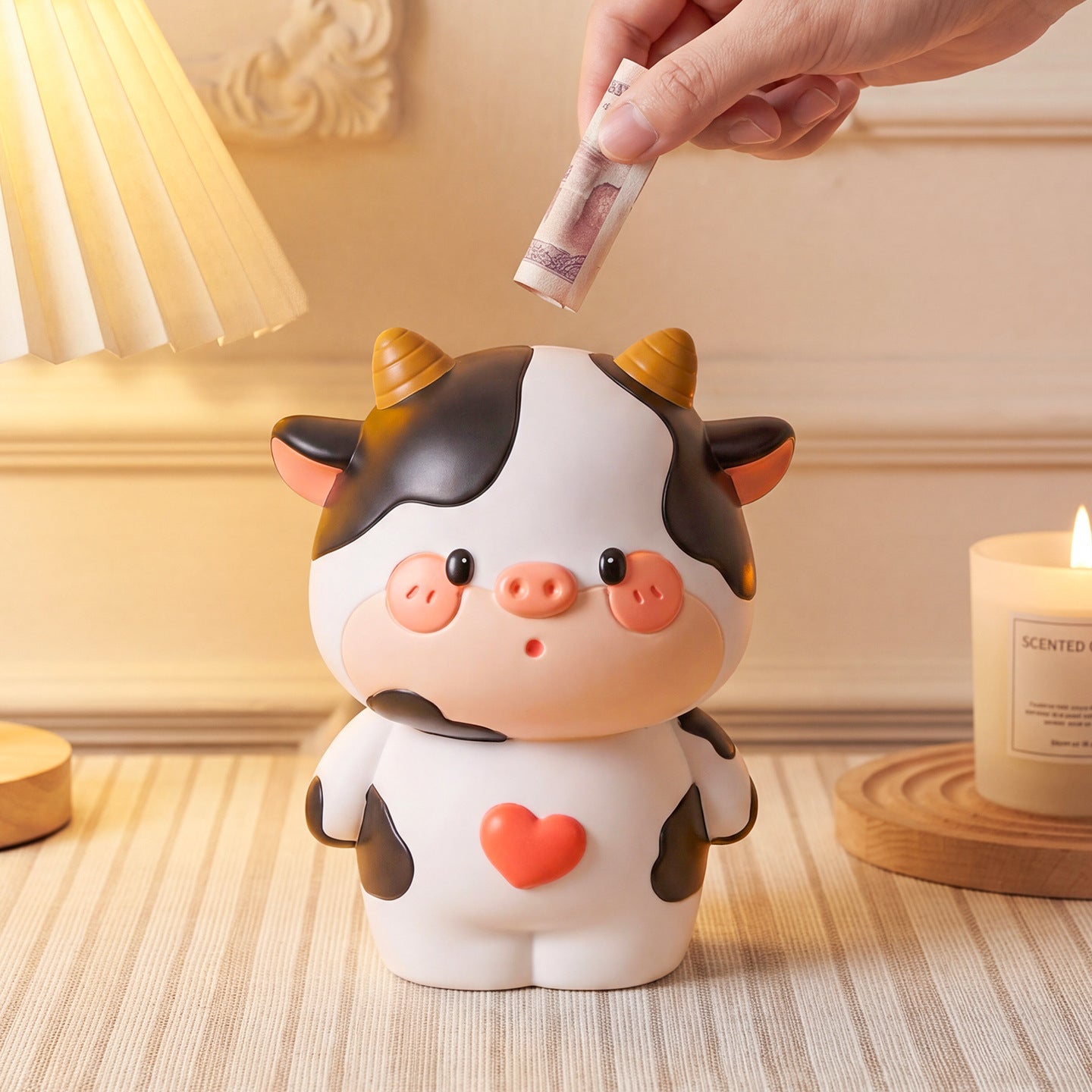 Cute Cow Vinyl Piggy Bank with Removable Coin Stopper - Small