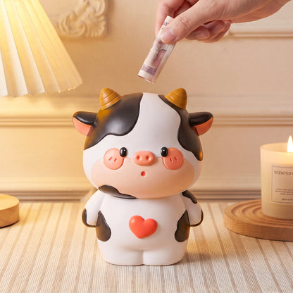 Cute Cow Vinyl Piggy Bank with Removable Coin Stopper - Small