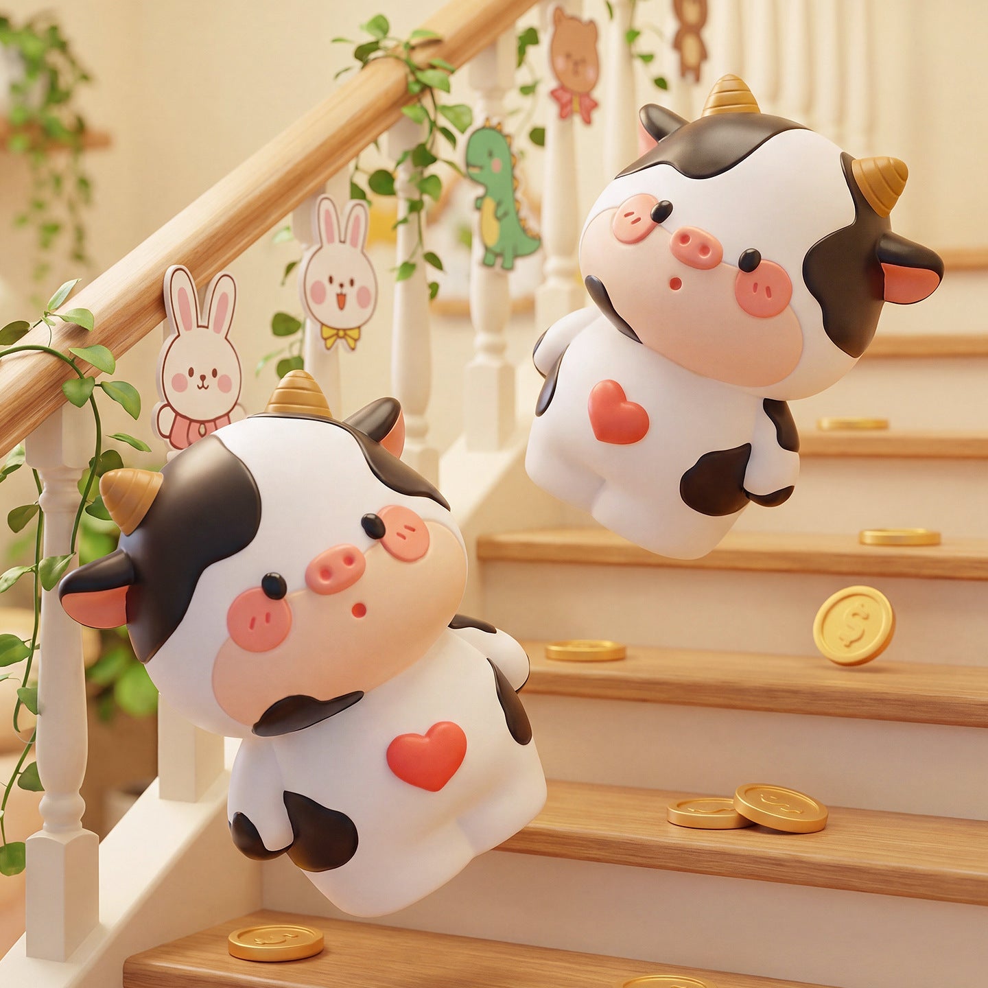 Cute Cow Vinyl Piggy Bank with Removable Coin Stopper