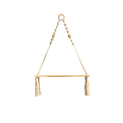 Boho macrame hanging wall shelf with wood beads and tassel