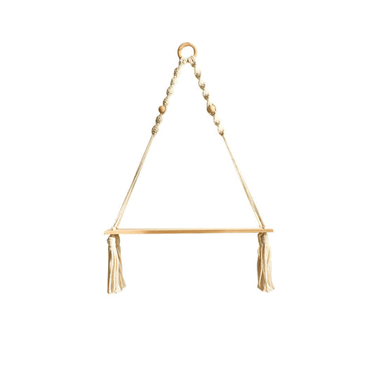 Boho macrame hanging wall shelf with wood beads and tassel
