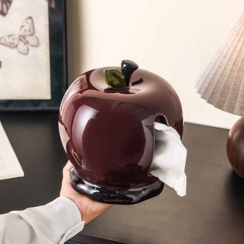 Red apple ceramic tissue box holder