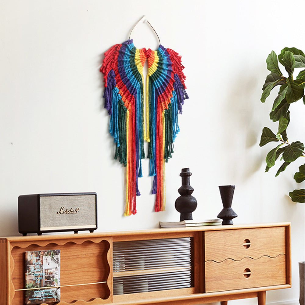 Handwoven cotton rope angel wings macrame wall hanging