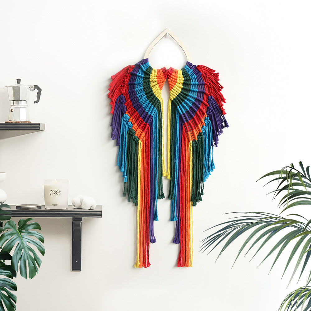 Handwoven cotton rope angel wings macrame wall hanging