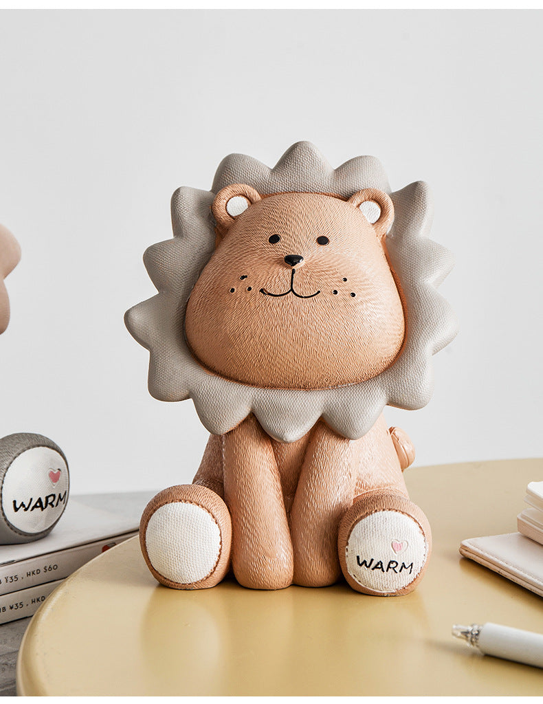 Nordic Lion Vinyl Piggy Bank in Brown or Gray