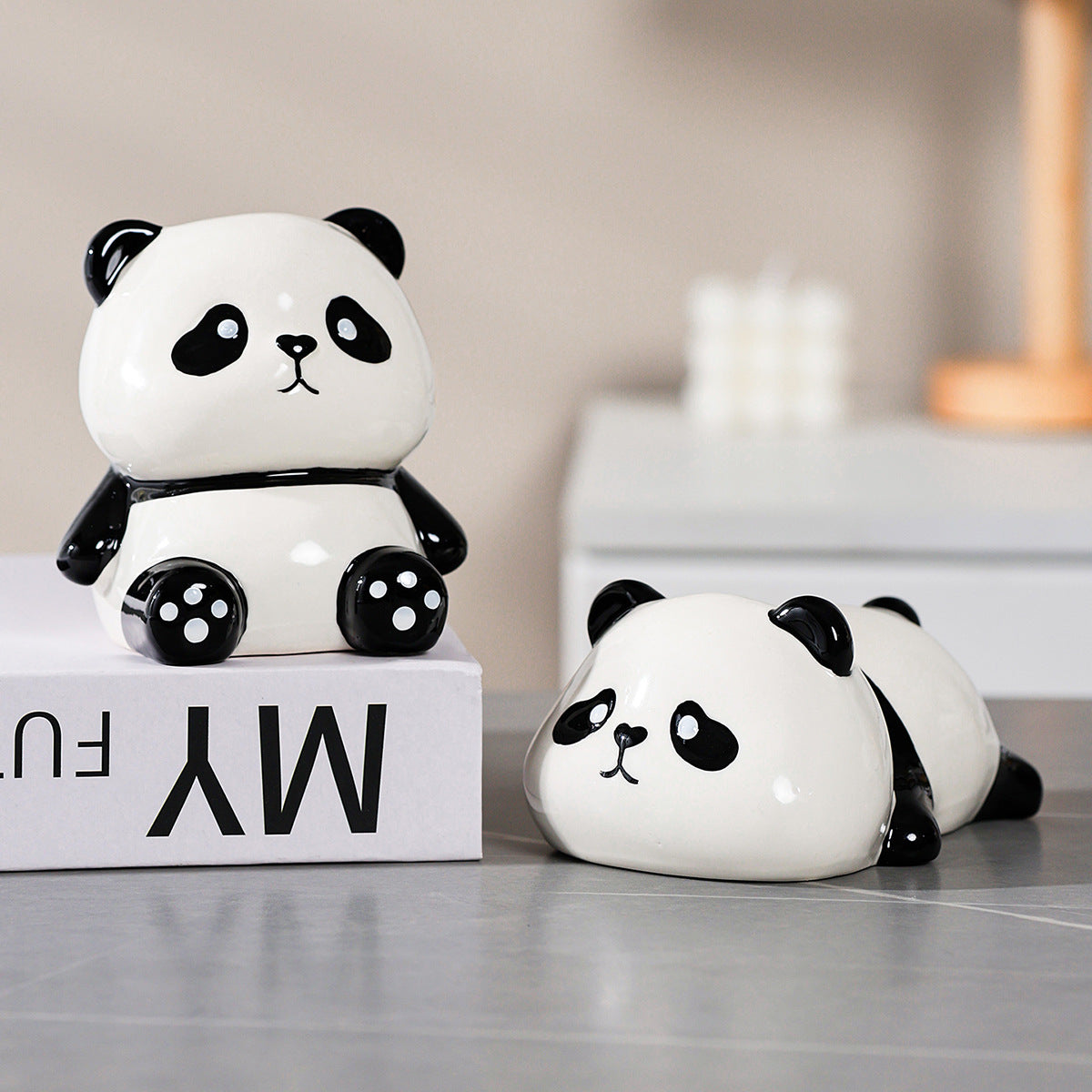 Cute Panda Ceramic Piggy Bank with Removable Coin Stopper - Sitting Panda