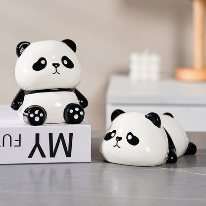 Cute Panda Ceramic Piggy Bank with Removable Coin Stopper - Sitting Panda