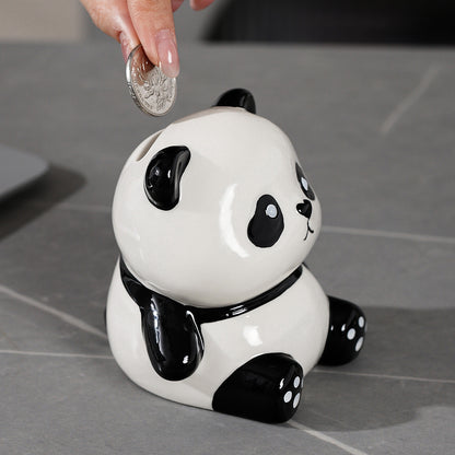 Cute Panda Ceramic Piggy Bank with Removable Coin Stopper