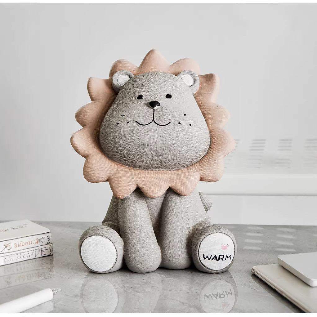 Nordic Lion Vinyl Piggy Bank in Brown or Gray - Small Brown