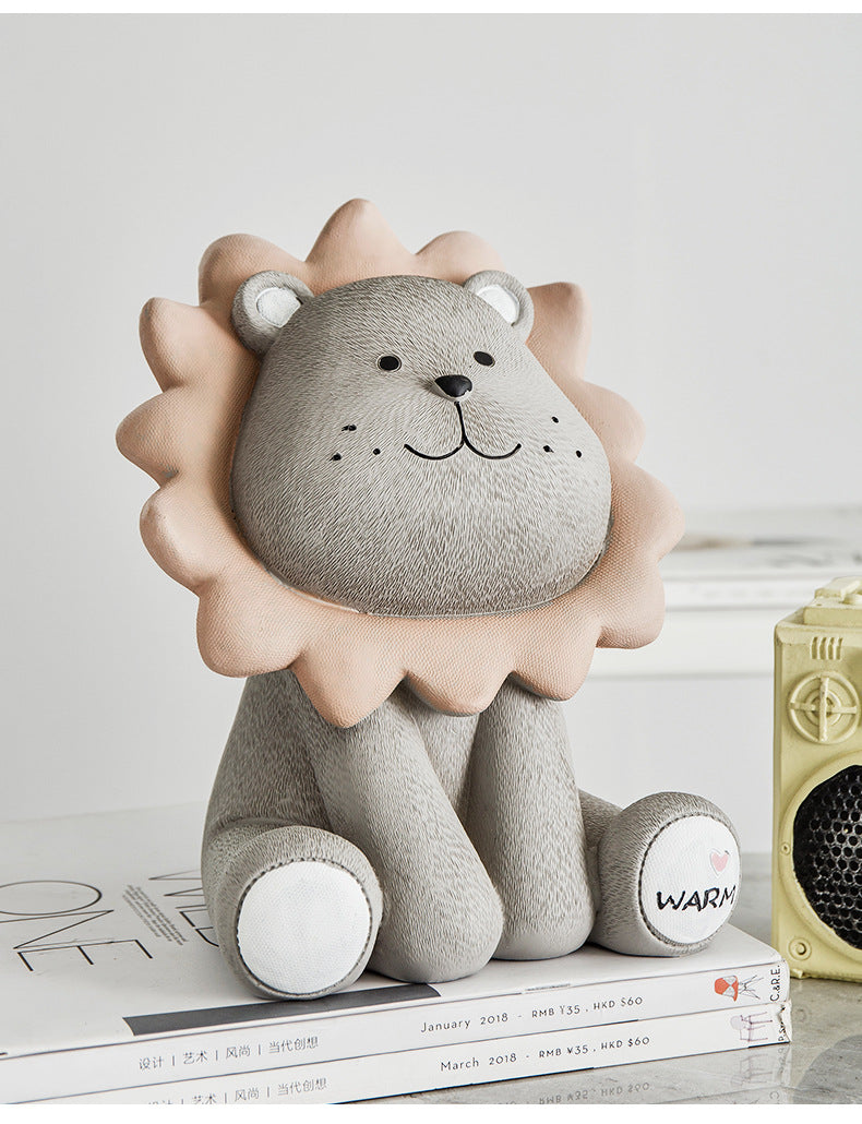Nordic Lion Vinyl Piggy Bank in Brown or Gray
