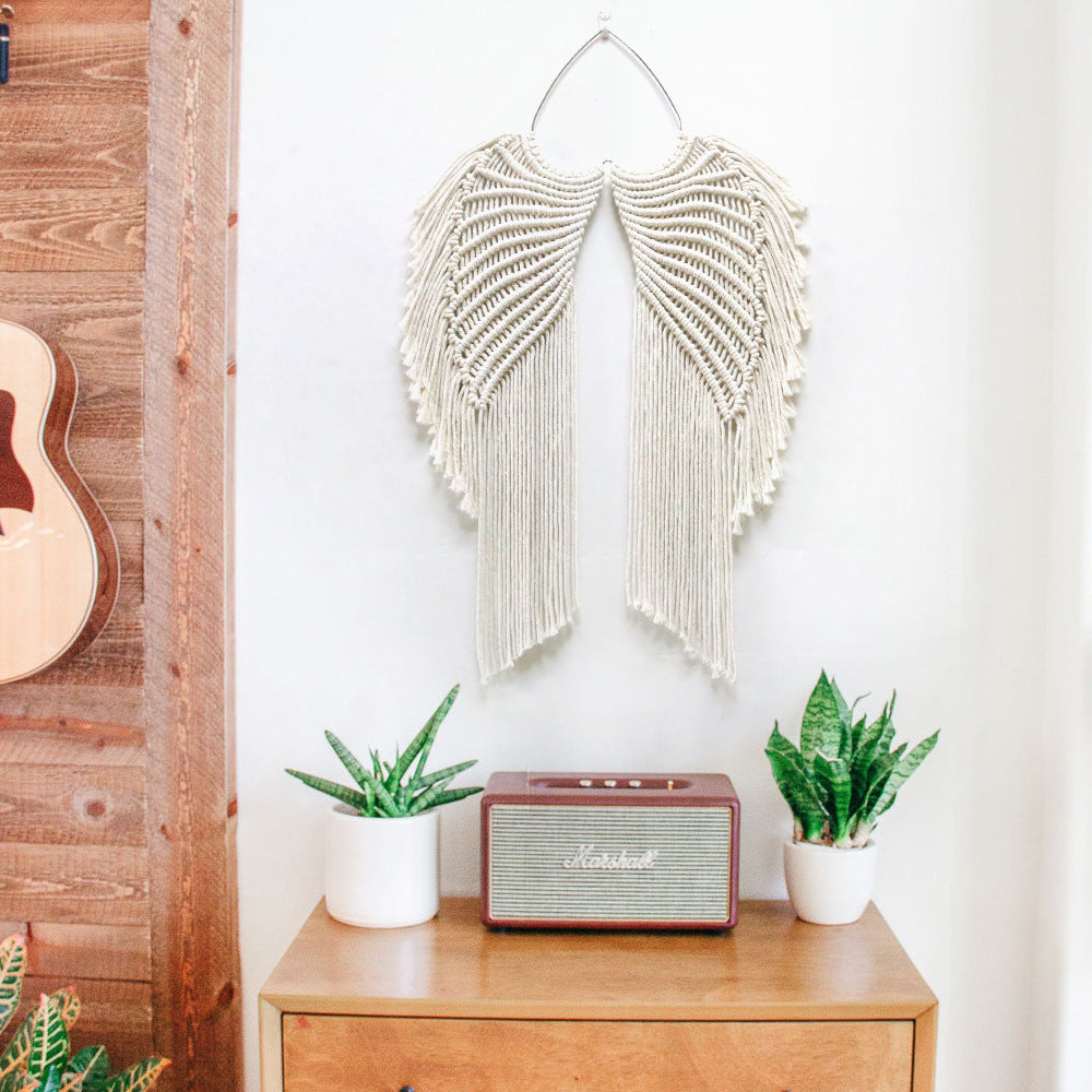 Handwoven cotton rope angel wings macrame wall hanging