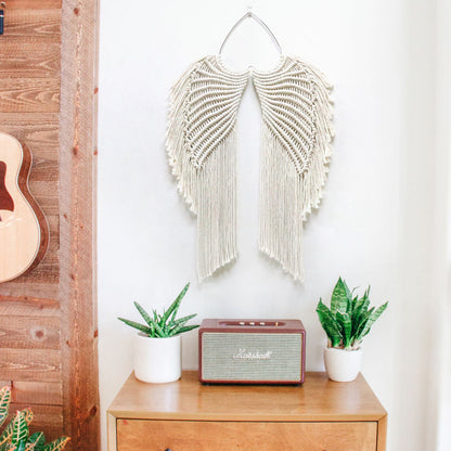 Handwoven cotton rope angel wings macrame wall hanging