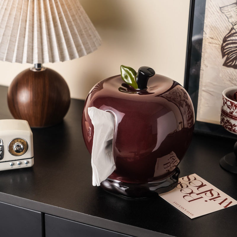 Red apple ceramic tissue box holder